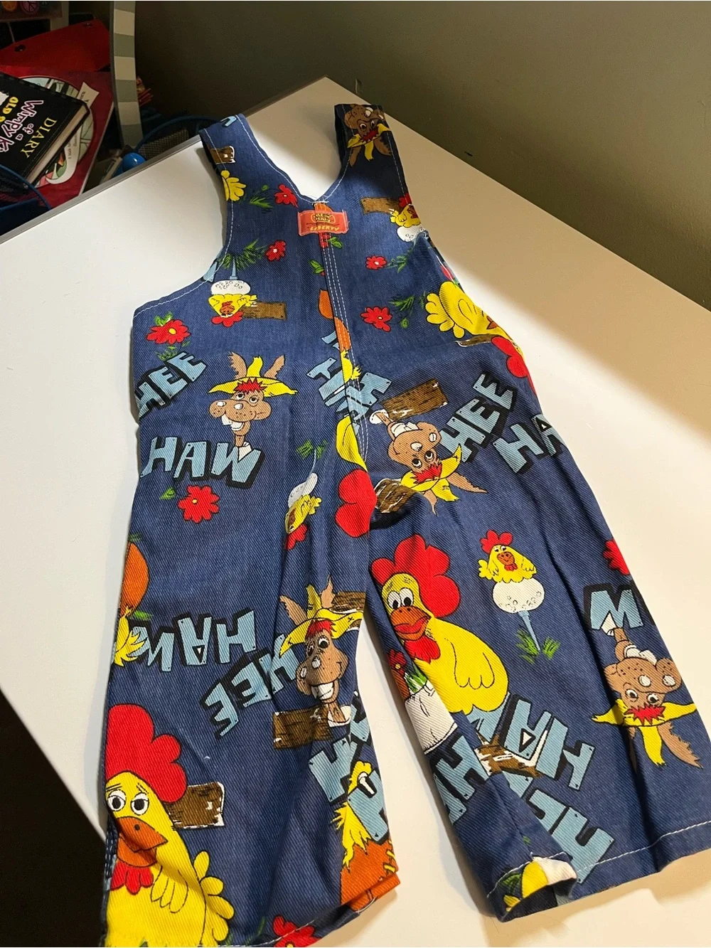 Kids Novelty Hee Haw Blue Chicken Print Overalls $65 Size 12-18 months